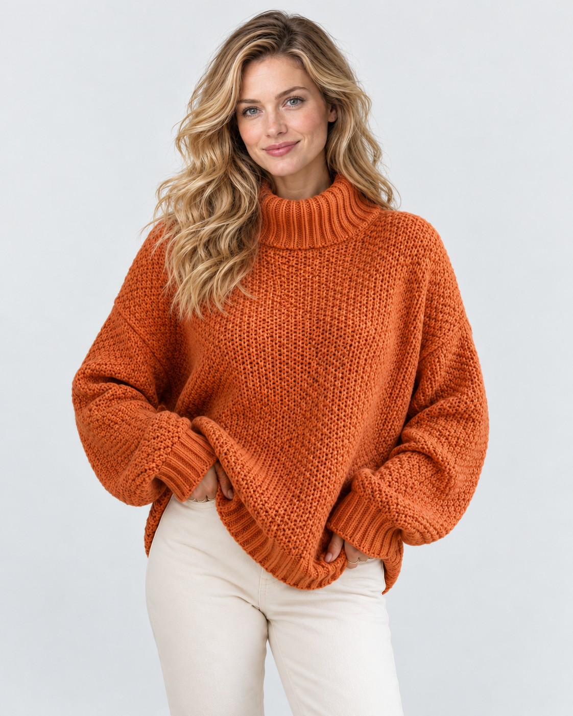 Avery & Mercer women’s chunky turtleneck sweater in orange
