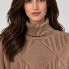 Monvaline diamond-knit turtleneck jumper, Brown, neckline view on approved model