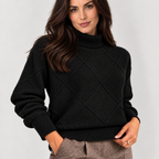 Monvaline diamond-knit turtleneck jumper, Black, lower detail view on approved model