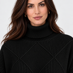 Monvaline diamond-knit turtleneck jumper, Black, neckline view on approved model