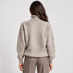 Monvaline diamond-knit turtleneck jumper, Grey, rear view on approved model