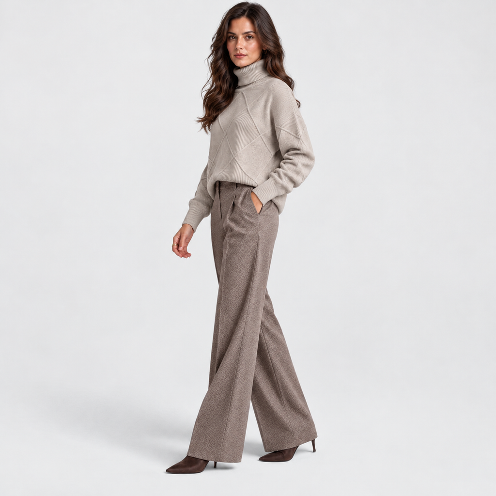 Monvaline diamond-knit turtleneck jumper, Grey, styled view on approved model