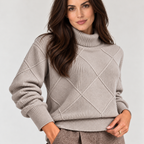 Monvaline diamond-knit turtleneck jumper, Grey, lower detail view on approved model