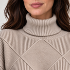 Monvaline diamond-knit turtleneck jumper, Grey, neckline view on approved model