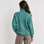 Monvaline diamond-knit turtleneck jumper, Turquoise, rear view on approved model