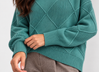 Monvaline diamond-knit turtleneck jumper, Turquoise, lower detail view on approved model