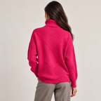 Monvaline diamond-knit turtleneck jumper, Pink, rear view on approved model