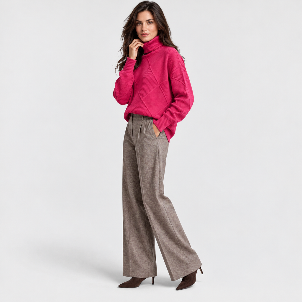 Monvaline diamond-knit turtleneck jumper, Pink, styled view on approved model