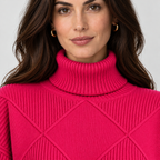 Monvaline diamond-knit turtleneck jumper, Pink, neckline view on approved model
