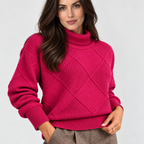 Monvaline diamond-knit turtleneck jumper, Pink, lower detail view on approved model