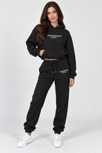 Women's relaxed hooded jogging set with matching trousers, Black, front