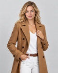 Women's wool-blend coat, brown front view