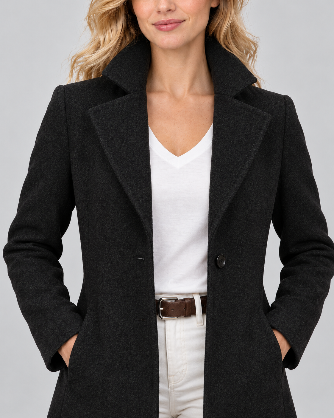 Women's wool-blend coat, black collar view