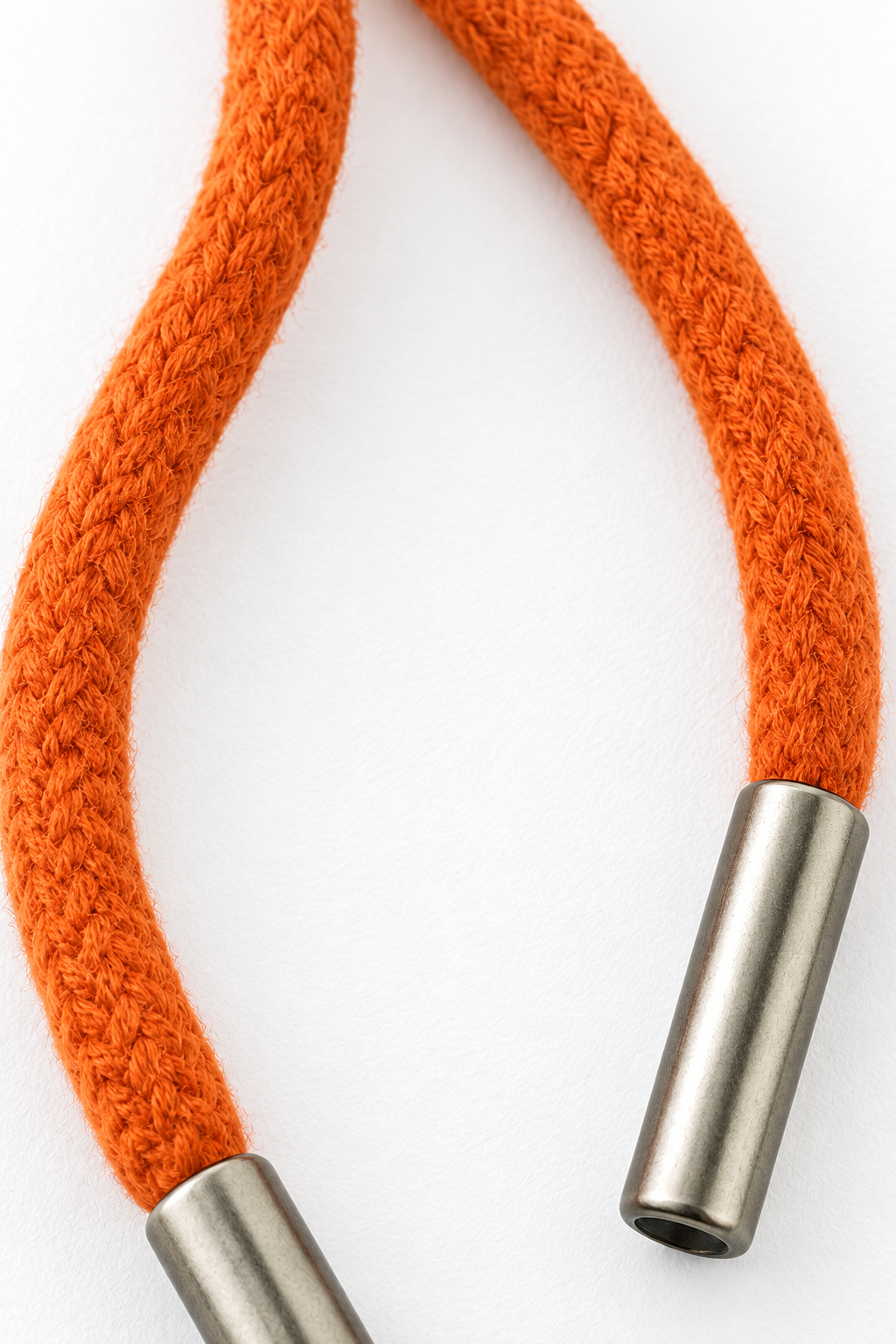 Drawstring hooded knit pullover, orange aglets detail
