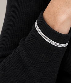 Waffle-knit contrast-stitch Henley top, black cuff native crop