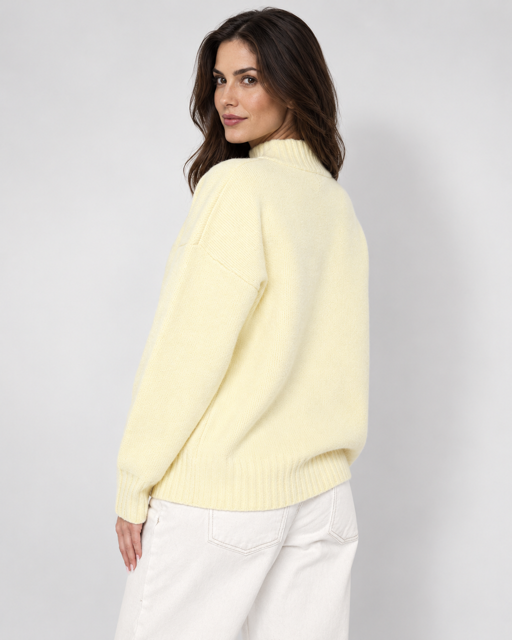 Zip-front knit cardigan, yellow rear
