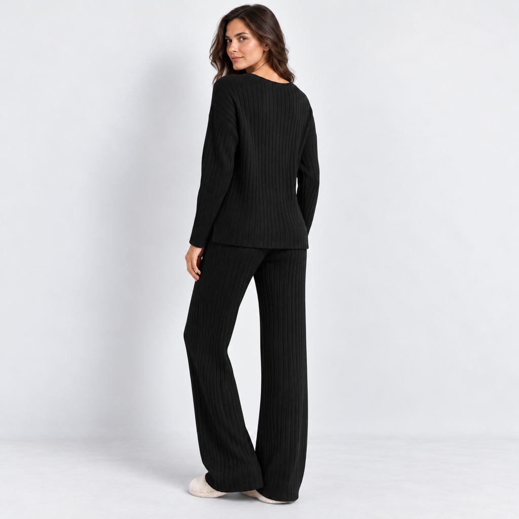 Ribbed V-neck lounge set, black rear