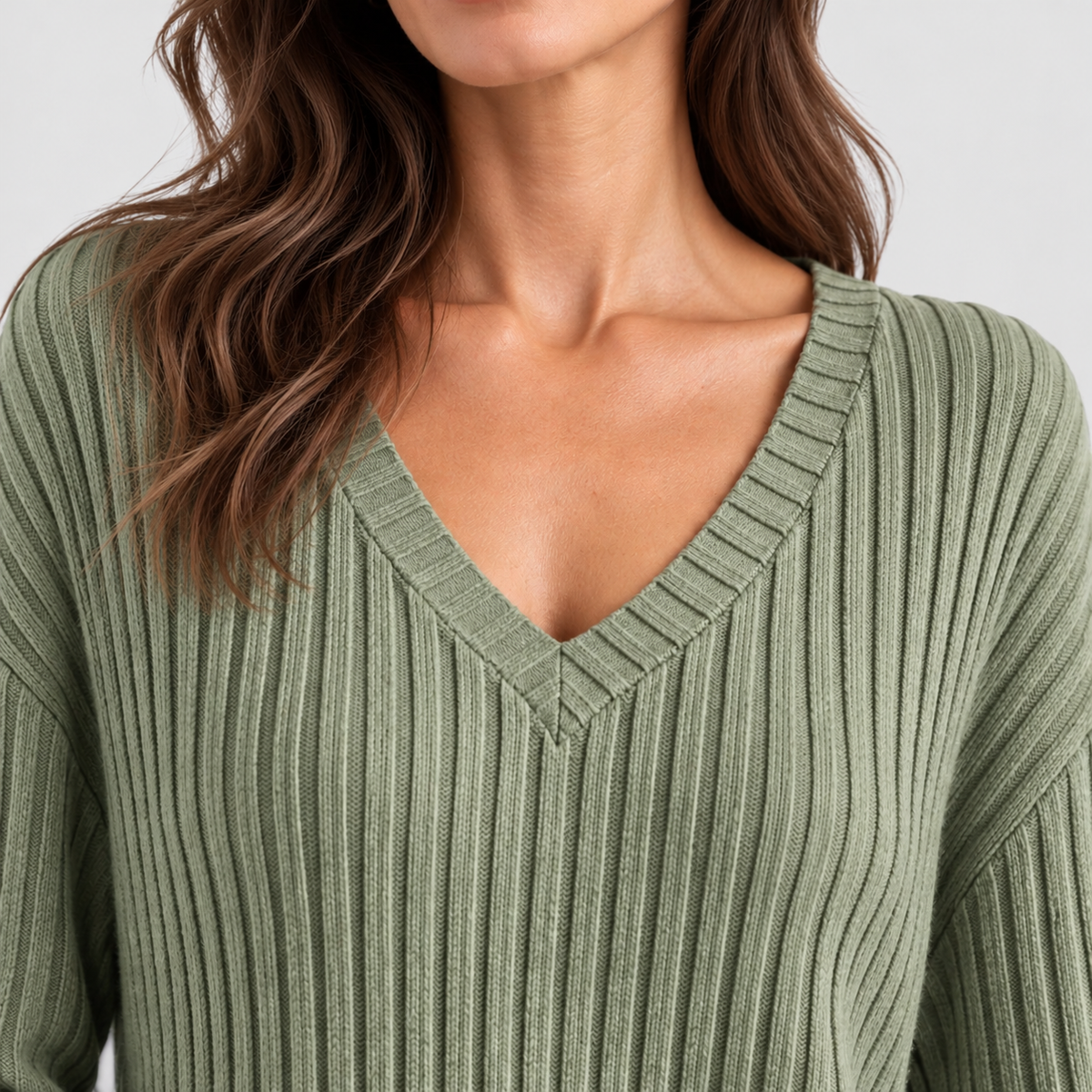 Ribbed V-neck lounge set, green neckline