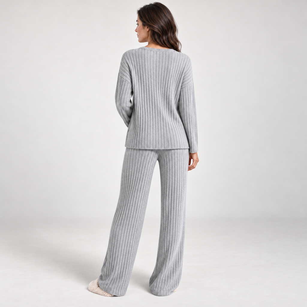 Ribbed V-neck lounge set, grey rear