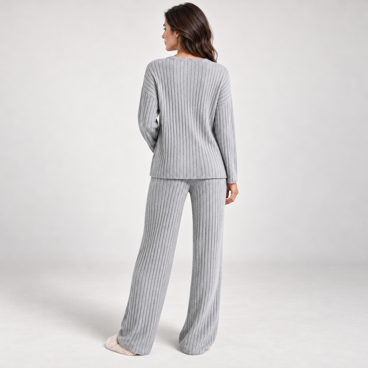 Ribbed V-neck lounge set, grey rear