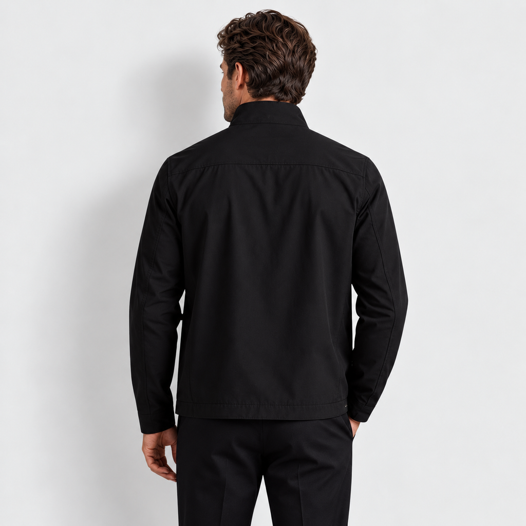 Men's stand-collar zip-up jacket, black rear v1