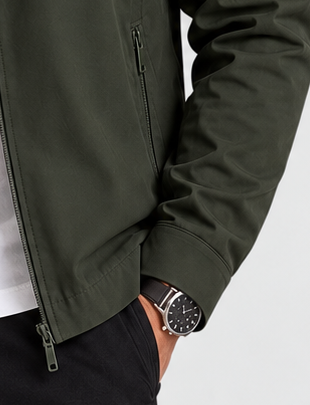 Men's stand-collar zip-up jacket, green pocket native crop