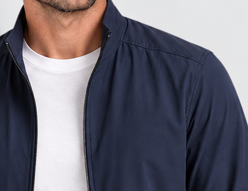 Men's stand-collar zip-up jacket, navy collar native crop