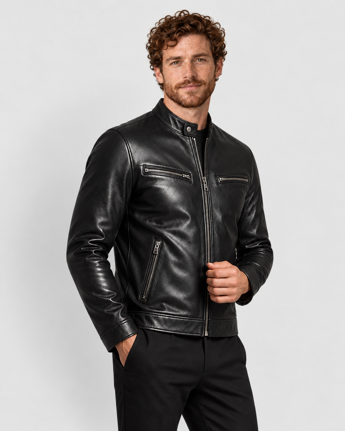 Avery & Mercer men's genuine leather jacket, black closed, own model M03
