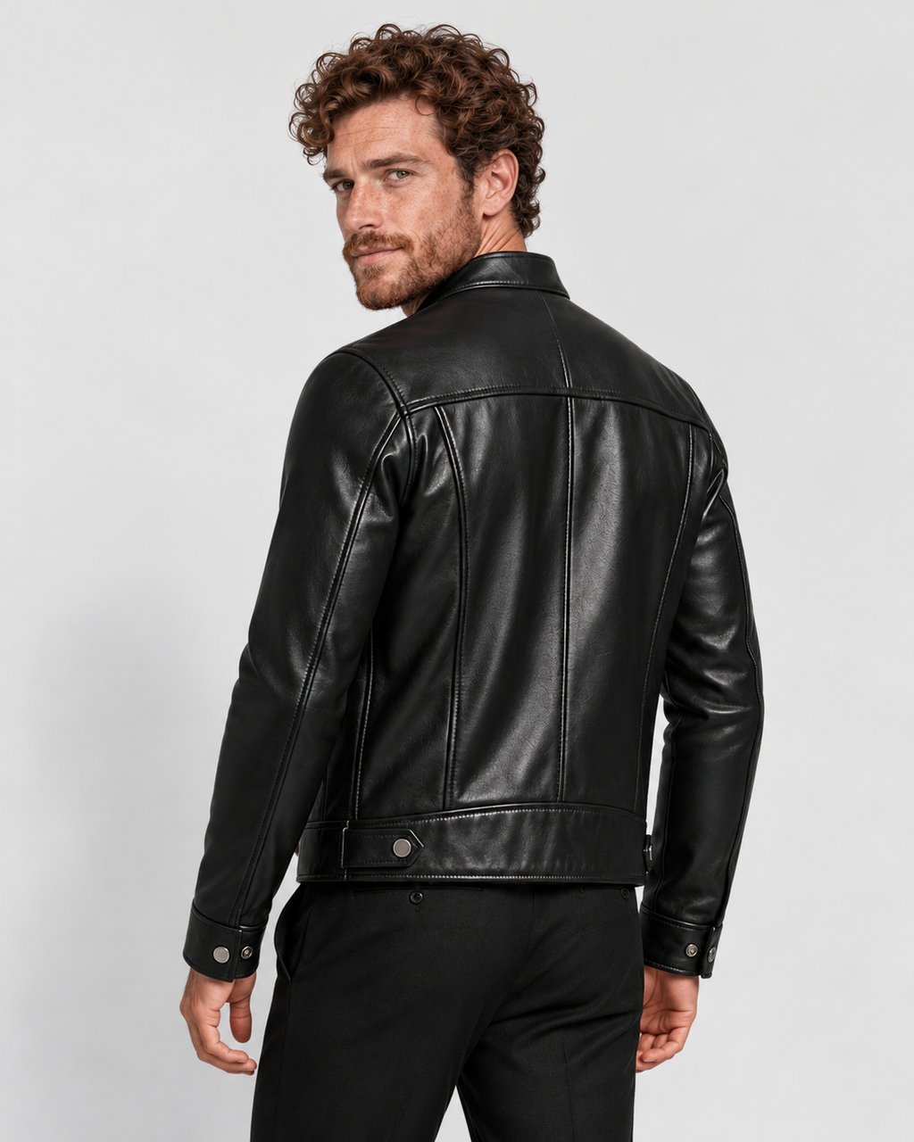 Avery & Mercer men's genuine leather jacket, black rear, own model M03