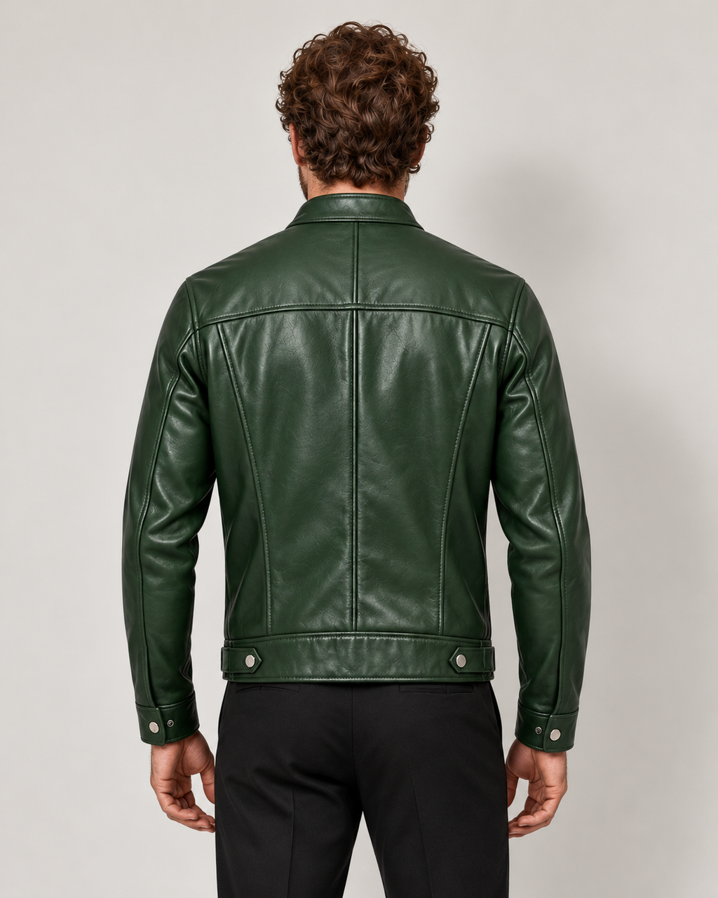 Avery & Mercer men's genuine leather jacket, green rear, own model M03