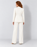 Women's tailored blazer and wide-leg trouser suit, white rear v1