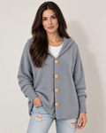 Hooded button-front cardigan, grey front