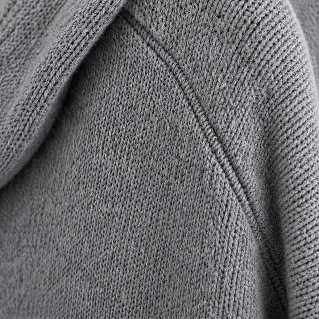 Hooded button-front cardigan, grey seam detail