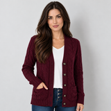 Women's V-Neck Cable Knit Cardigan with Patch Pockets