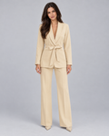 Avery & Mercer women's belted blazer and wide-leg trouser set, beige view, own model W02
