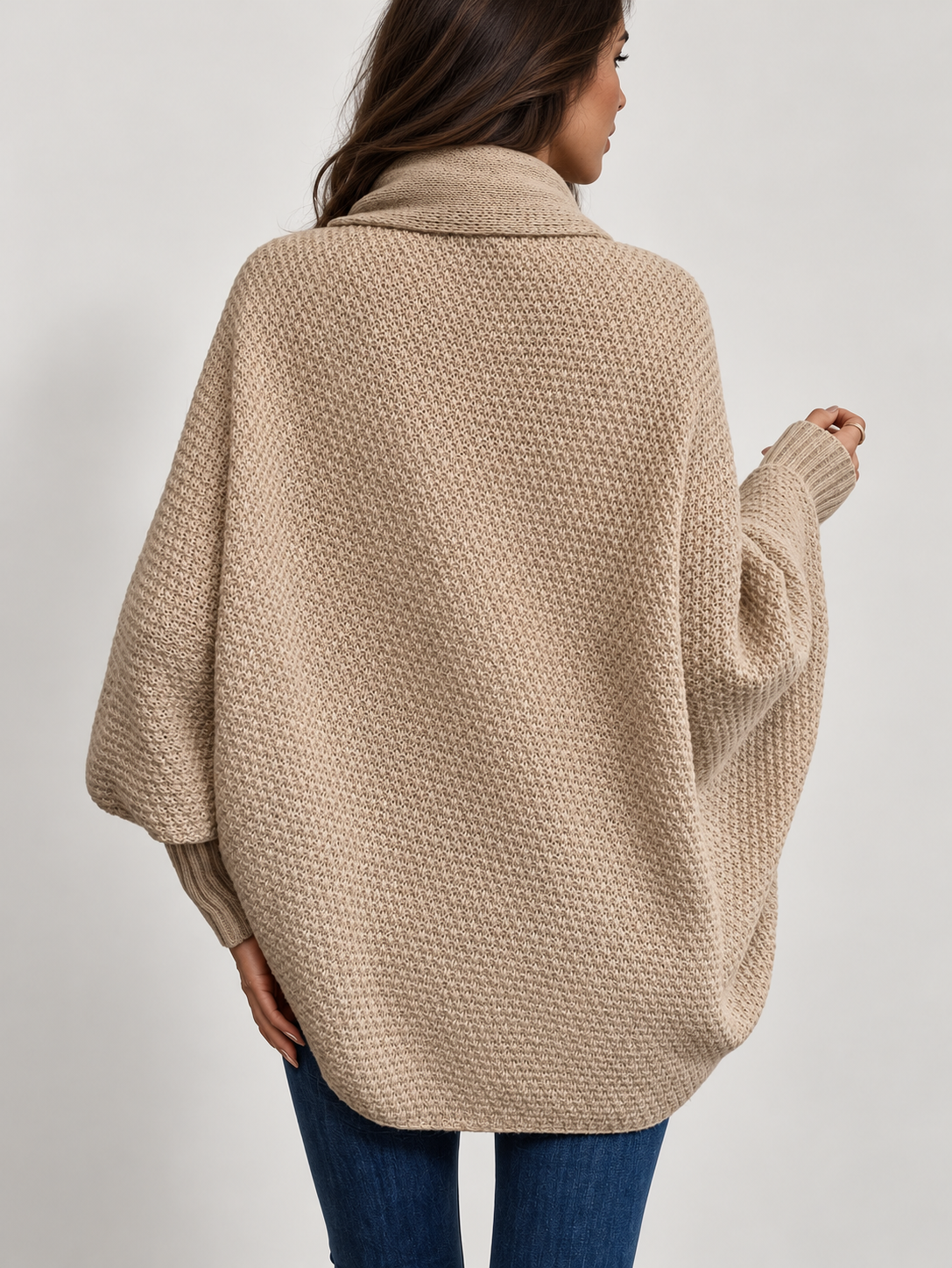 Waterfall shawl-collar cardigan, khaki rear