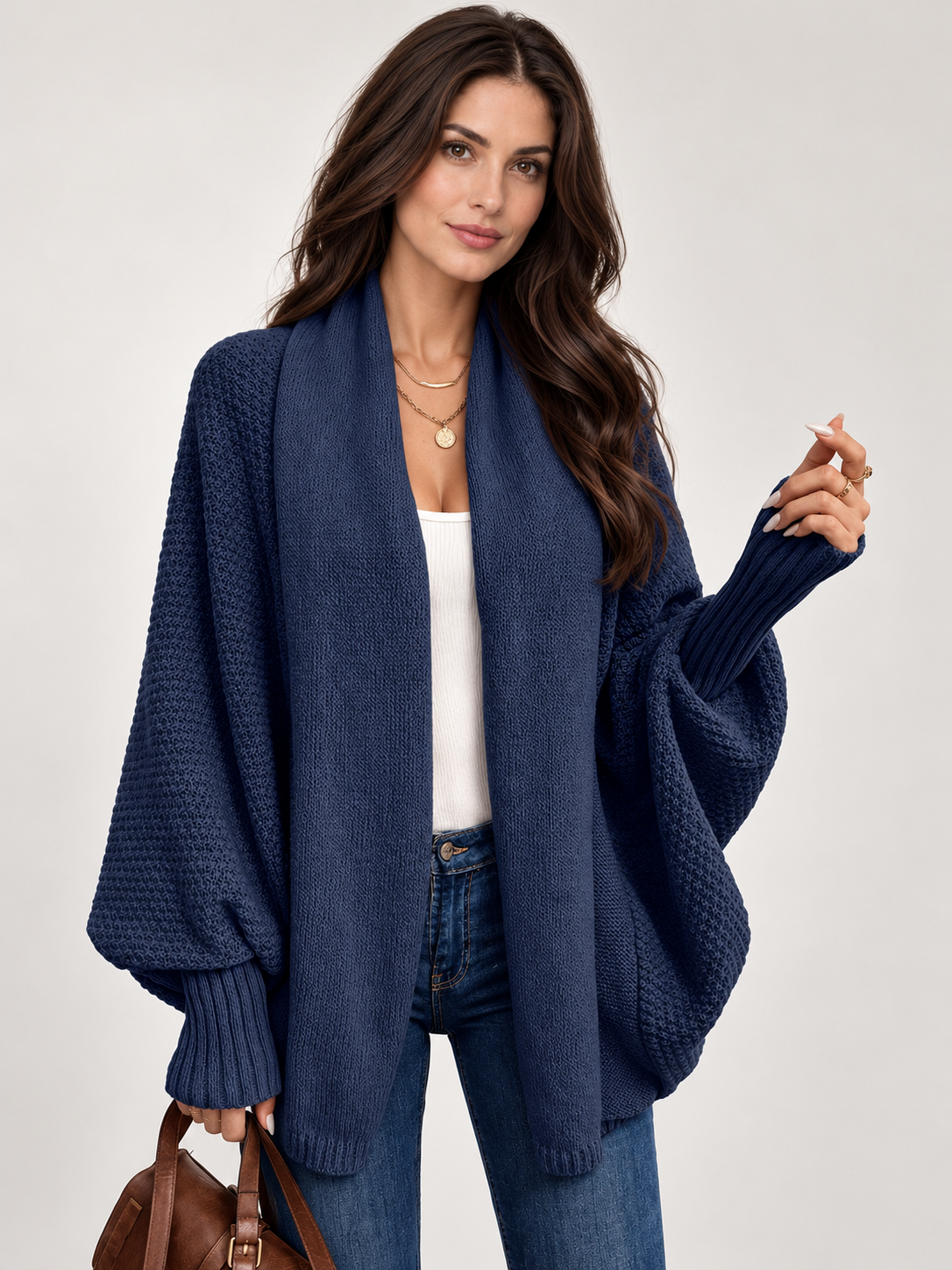 Waterfall shawl-collar cardigan, navy front