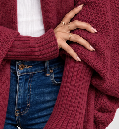 Waterfall shawl-collar cardigan, red front native detail.png