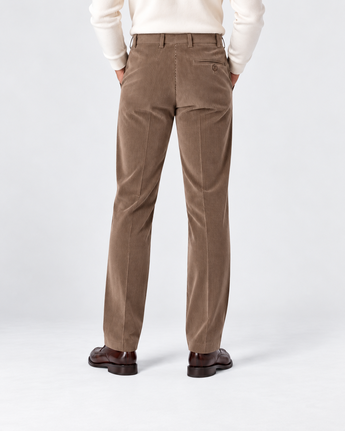 Men's flat-front corduroy trousers, beige rear v1