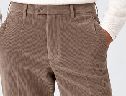 Men's flat-front corduroy trousers, beige waist native crop