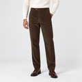Men's flat-front corduroy trousers, brown front v1