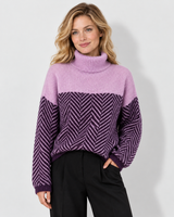 Women's Oversized Herringbone Turtleneck Sweater – Winter Knit Jumper