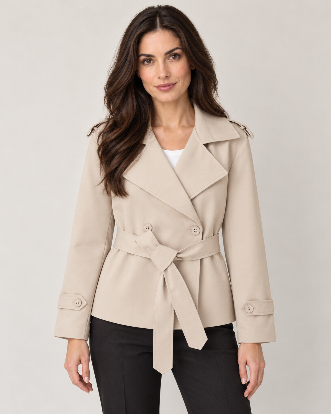 Avery & Mercer women's belted trench jacket, Beige, own model W02
