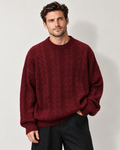 Cable-knit crew-neck sweater, merlot front v1