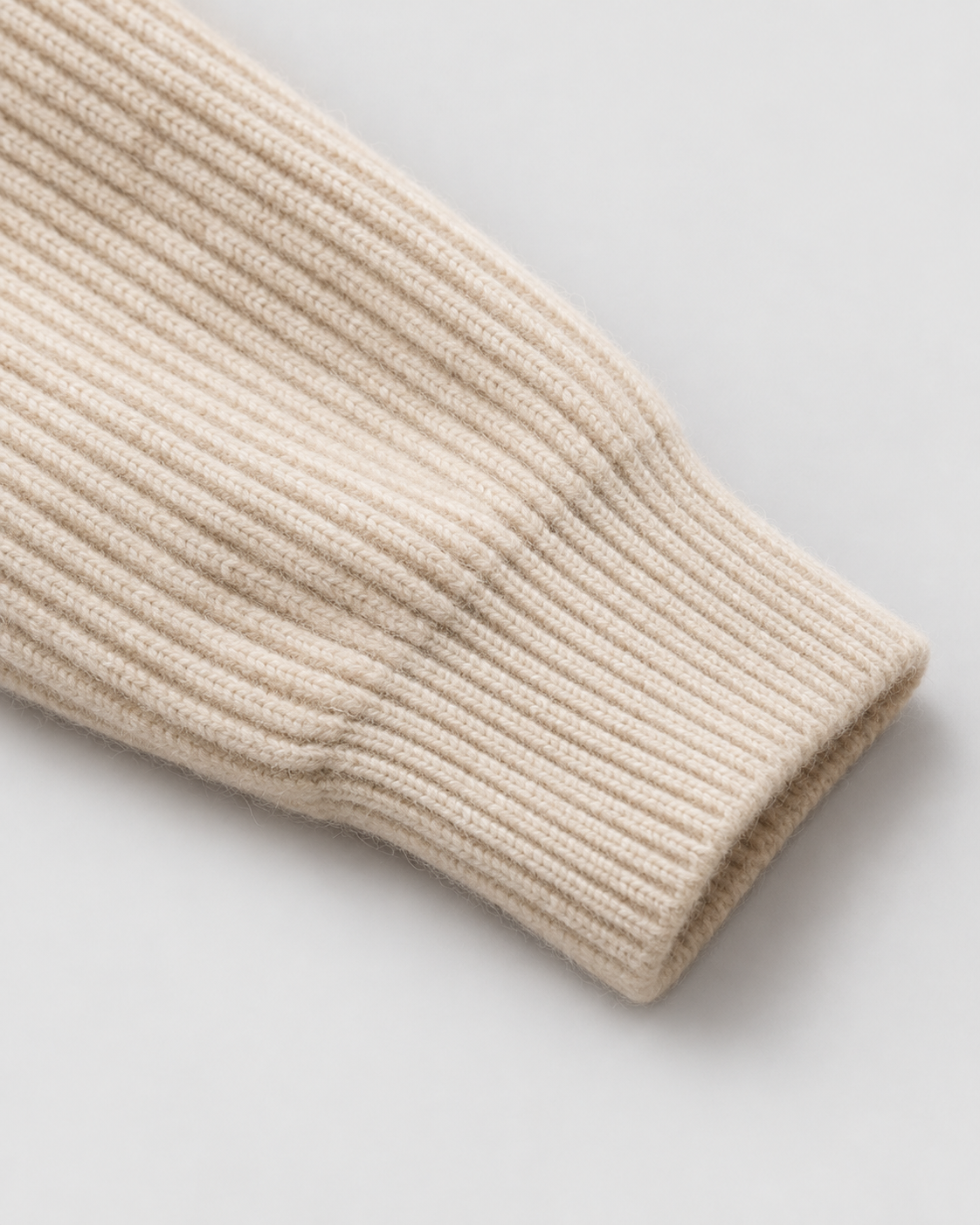 Cashmere-blend zip-front ribbed cardigan, cuff detail v1