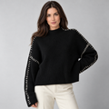Women's contrast-stitch ribbed sweater - black front