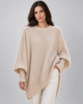 Women's apricot oversized batwing knit sweater with crew neck, long ribbed cuffs and asymmetric ribbed hem, Avery W02 studio front view