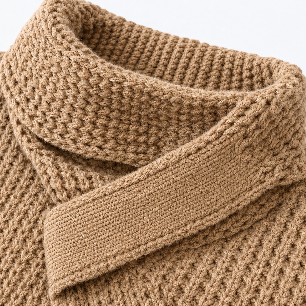 Women's asymmetric cowl-neck knit sweater, khaki cowl detail
