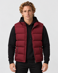 Red padded gilet, front studio view