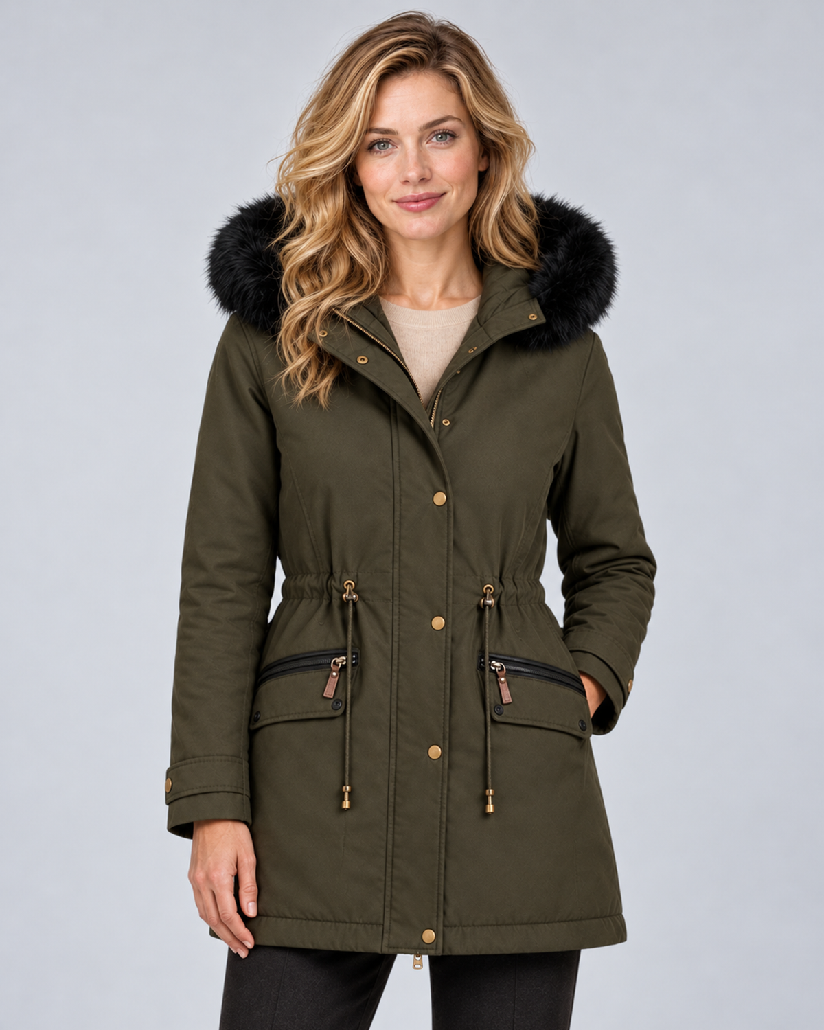 Women's hooded zip-front jacket in Green, front hero